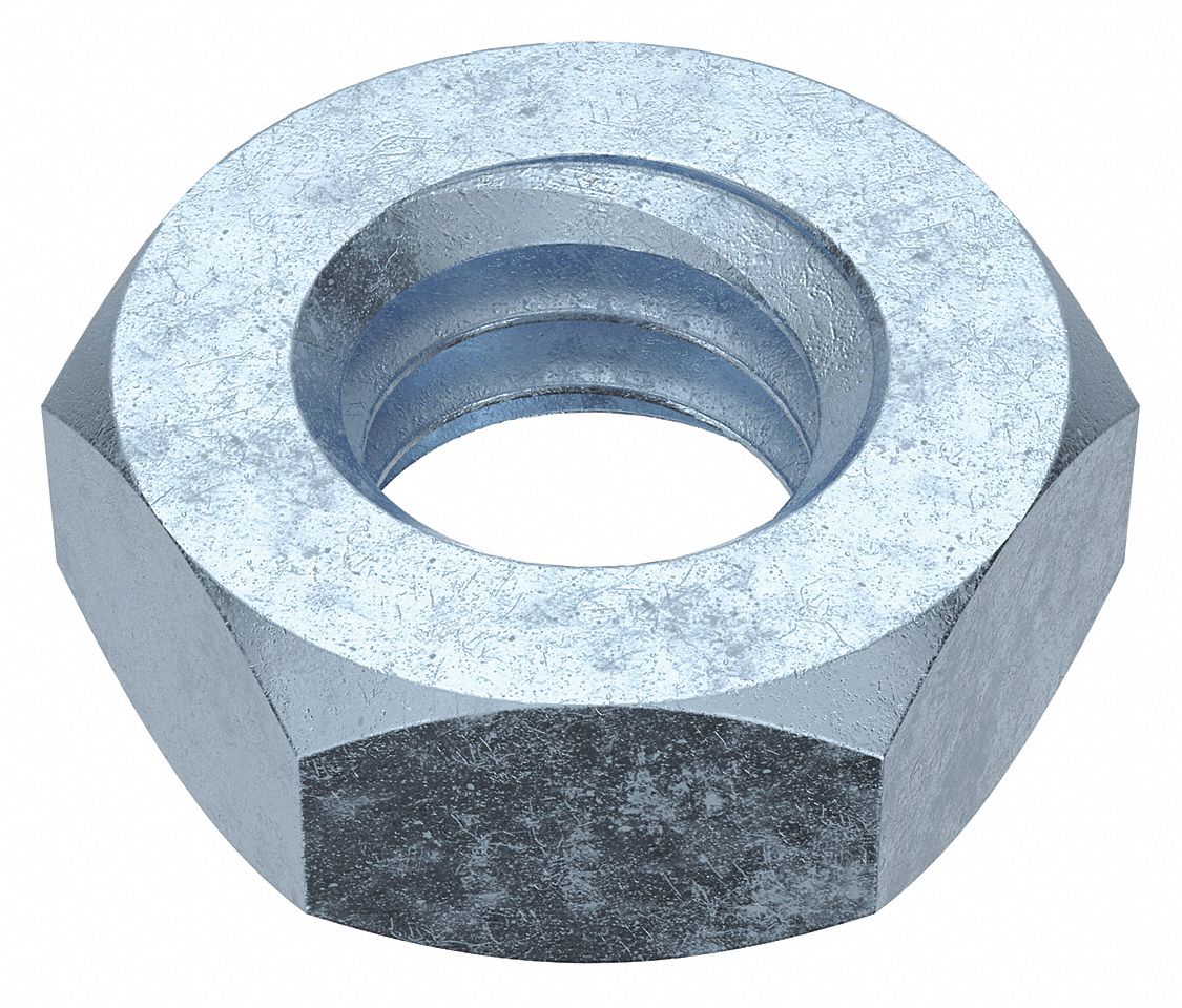 Jam Nut: Jam Hex, 5/16"-18 Thread, 1/2 in Hex Wd, 3/16 in Hex Ht, Steel, Grade A, Shorter, 100 PK