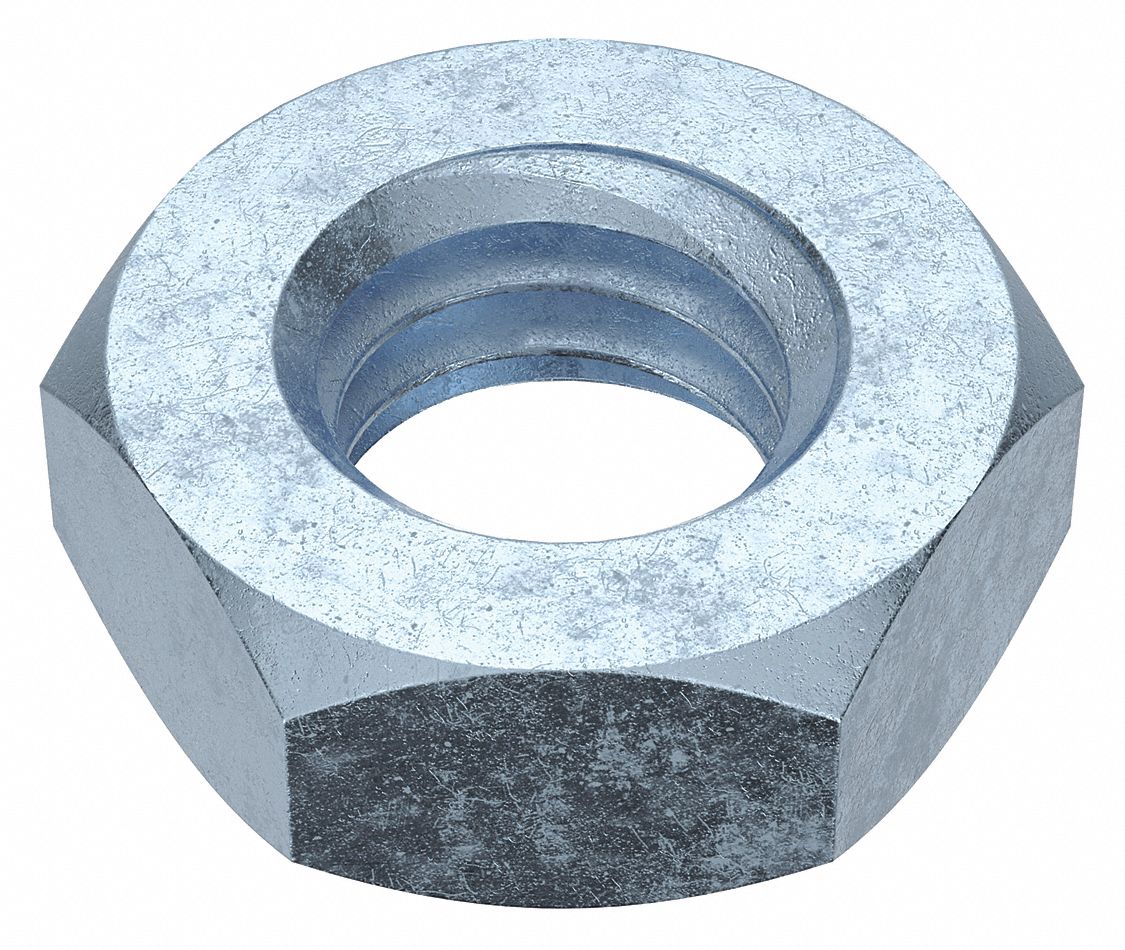 Jam Nut: Jam Hex, 7/16"-14 Thread, 11/16 in Hex Wd, 1/4 in Hex Ht, Steel, Grade A, Shorter, 50 PK