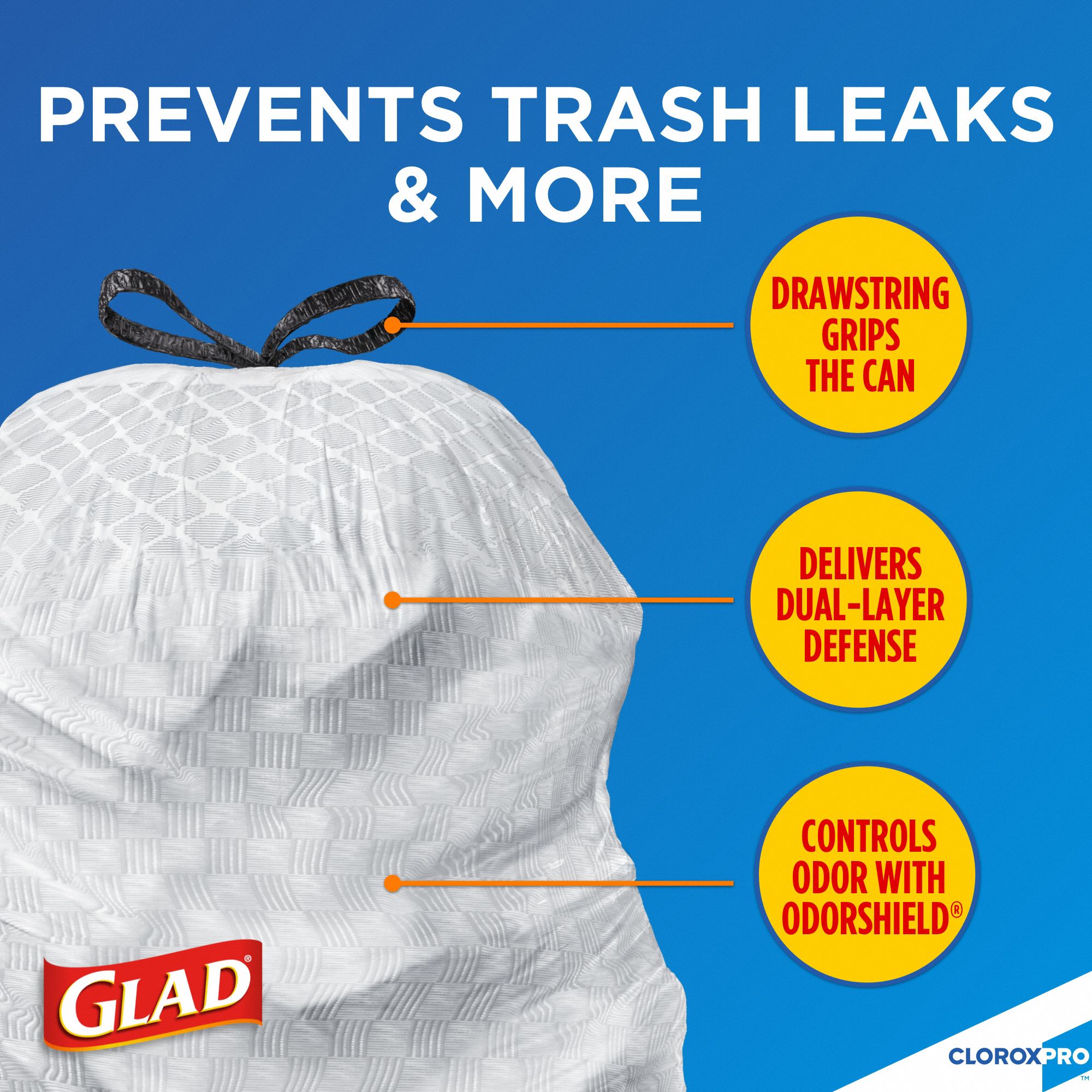 GLAD Trash Bags 13 gal Capacity, 24 in Wd, 25 in Ht, 0.82 mil Thick, White, Coreless Roll, 100