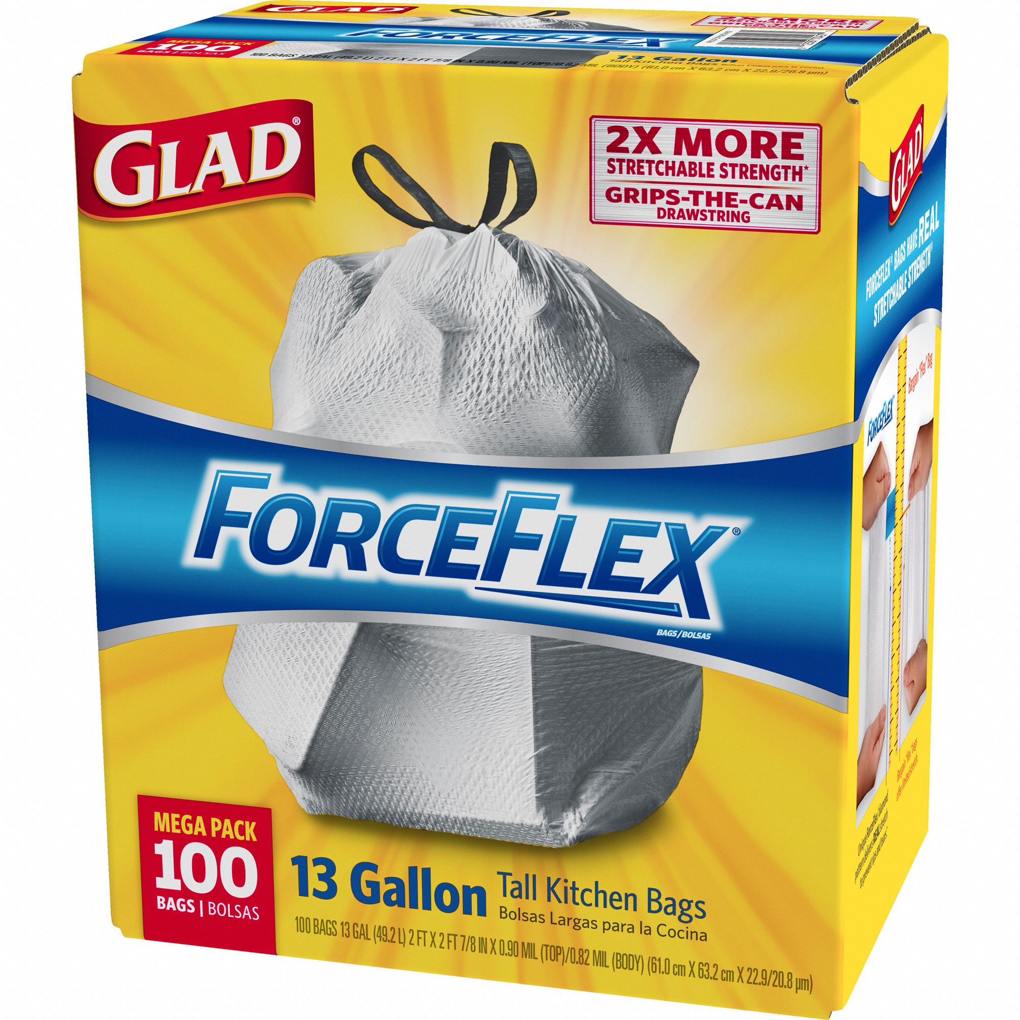 GLAD Trash Bag, 13 gal, LLDPE, Coreless Roll, White, PK 100 1JZL1