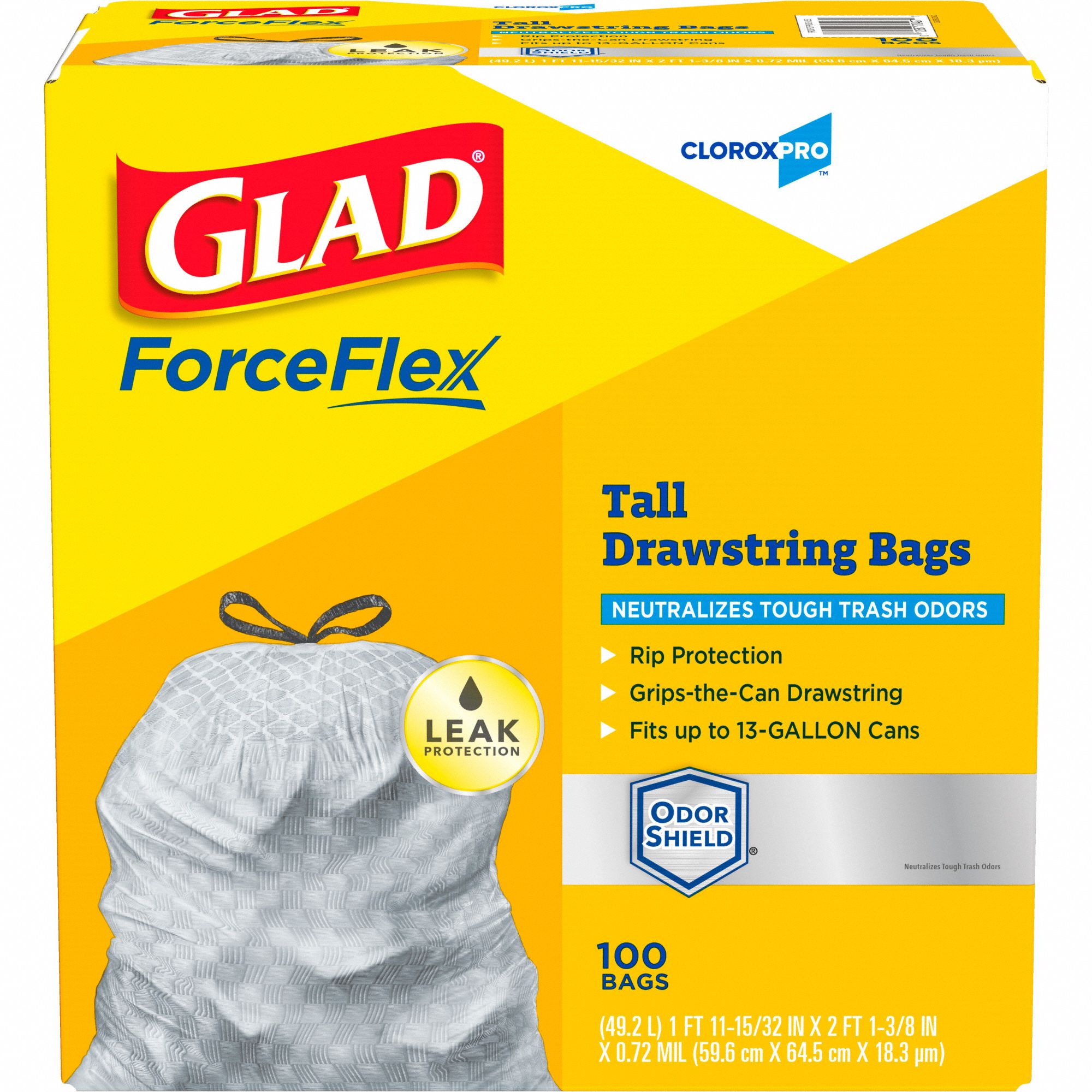 Trash Bags: LLDPE, Std Duty, 13 gal Capacity, 0.82 mil Thick, Coreless Roll, White, 100 PK