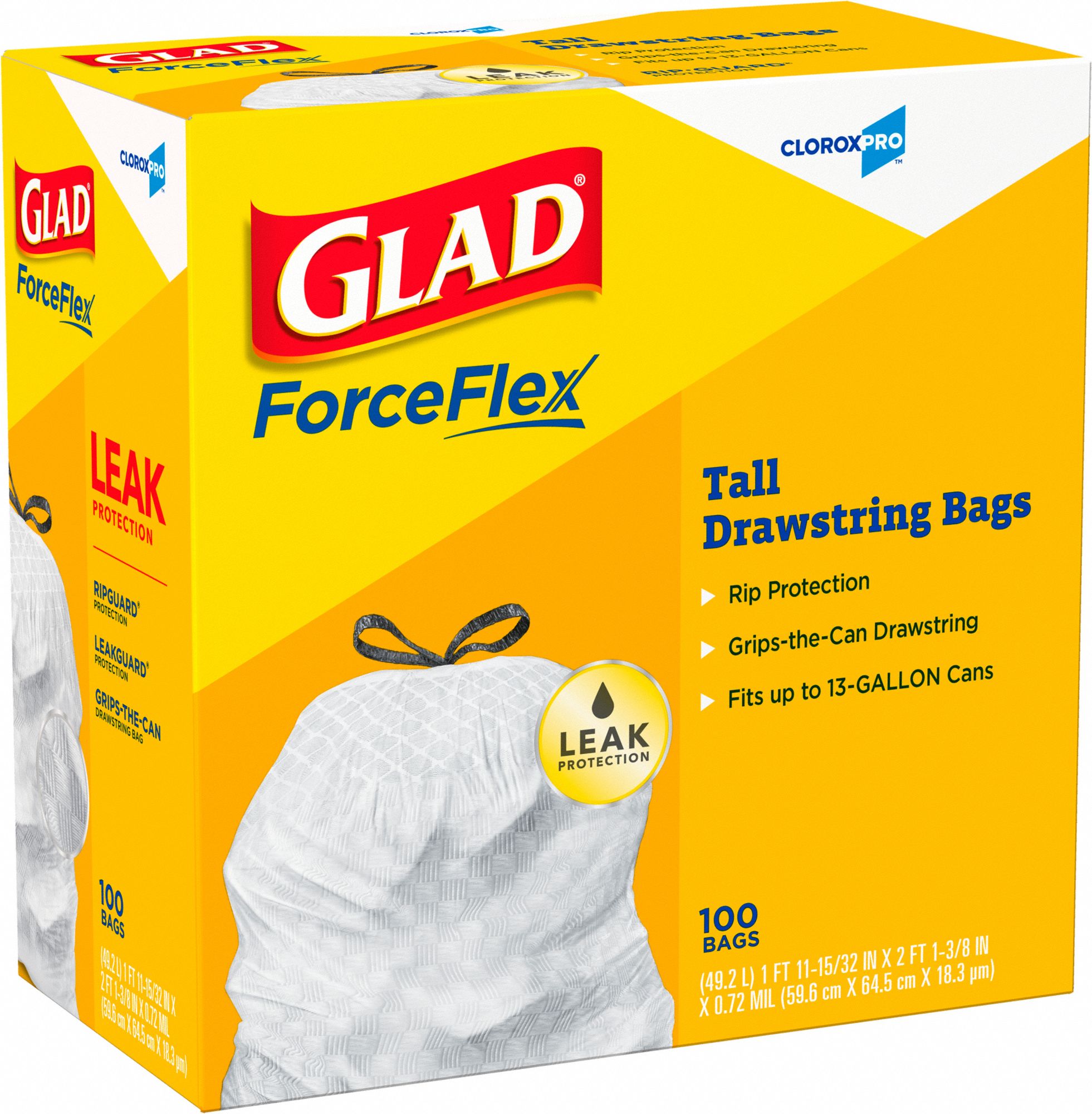 Glad Trash Bags 13 Gal Capacity 24 In Wd 27 12 In Ht 078 Mil Thick White Lldpe 100 Pk 