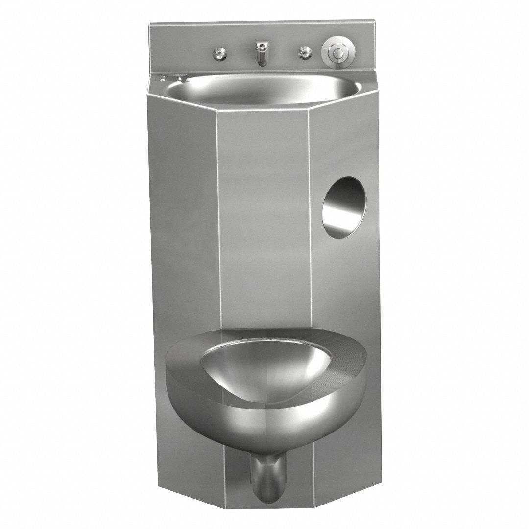 PRISON TOILET/SINK COMBINATION UNIT, 30 1/4 X 18 X 36 1/2 IN, 0.5 GPM, STAINLESS STEEL