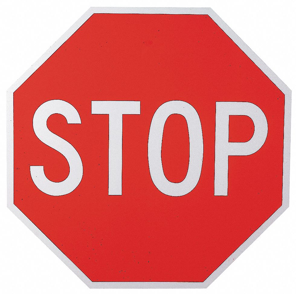 TRAFFIC SIGN,12 X 12IN,WHT/R,STOP,T