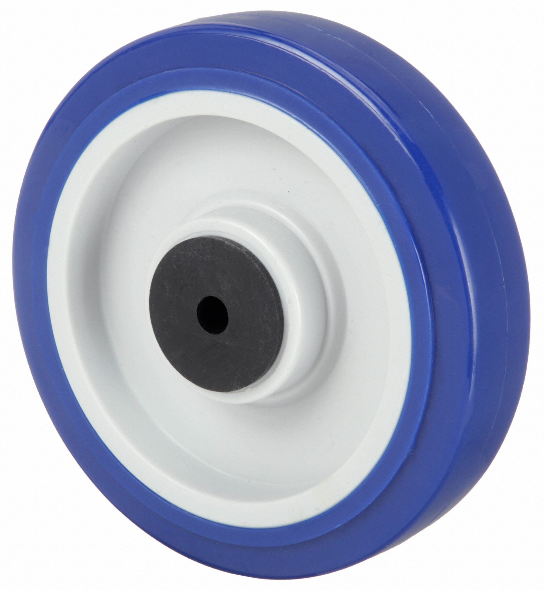 POLYURETHANE TREAD ON PLASTIC CORE WHEEL, 4 IN WHEEL DIAMETER, 1¼ IN WHEEL W, BLUE