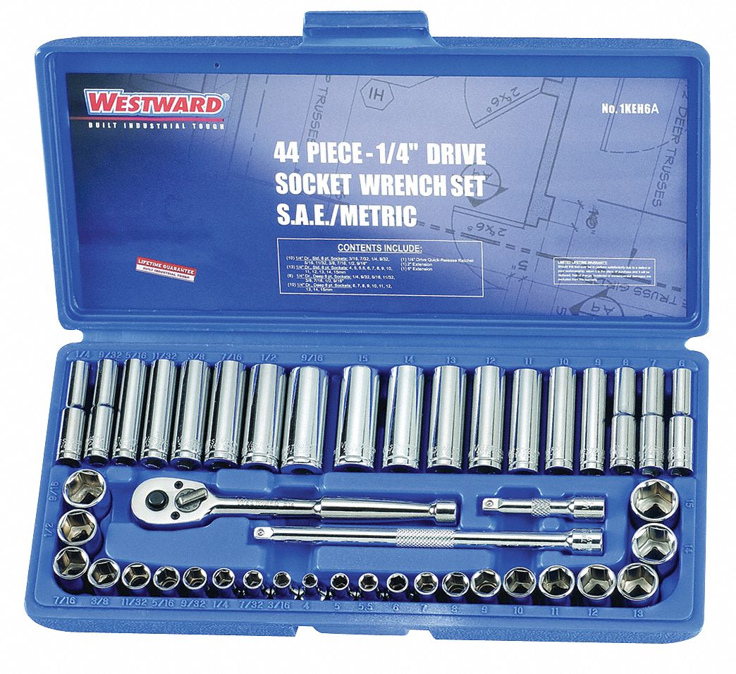 WESTWARD Socket Wrench Set, Socket Size Range 3/16 in to 9/16 in, 4mm