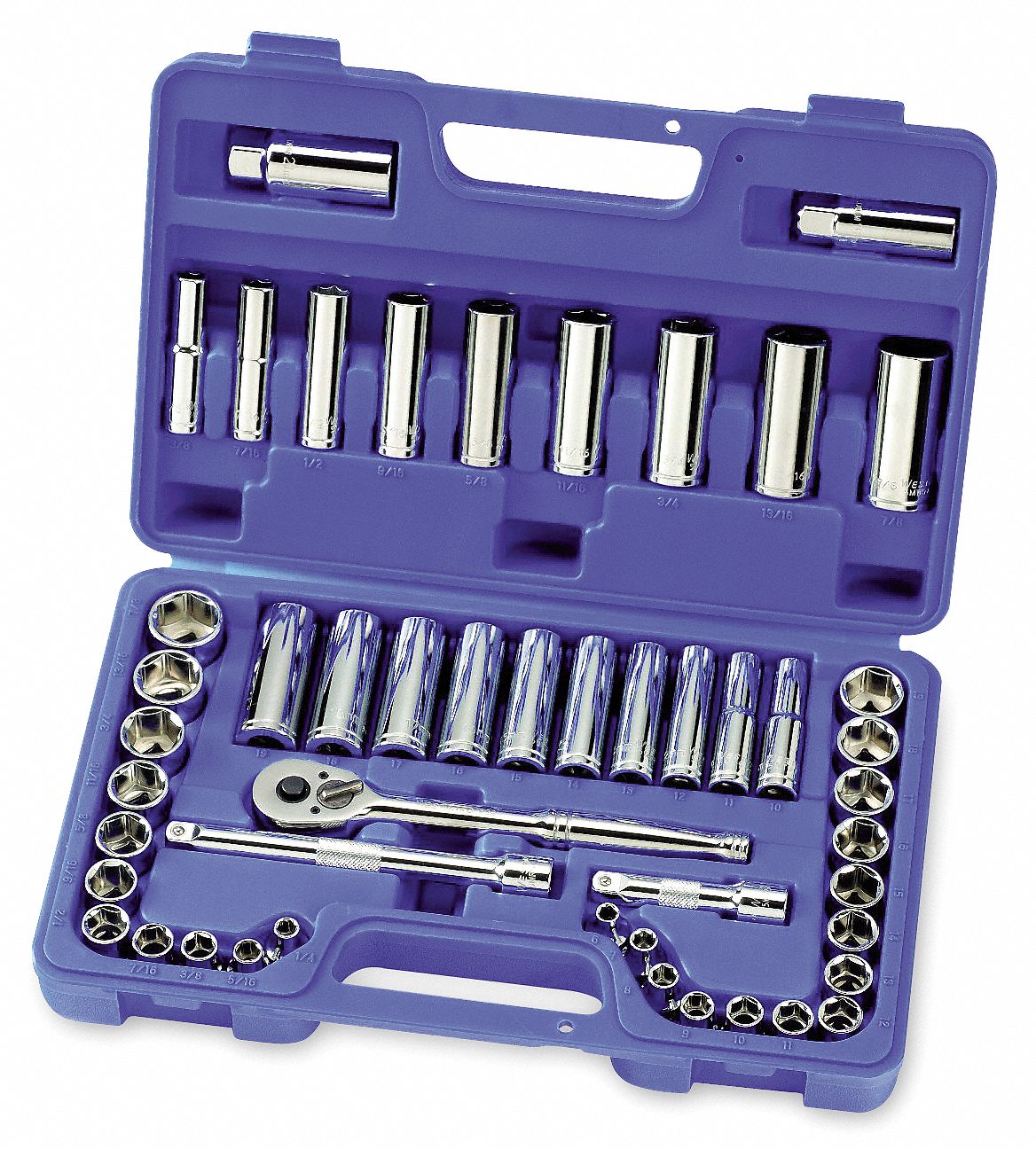 WESTWARD Socket Wrench Set: 3/8 in Drive Size, 49 Pieces, (25) 6-Point,  (19) 6-Point
