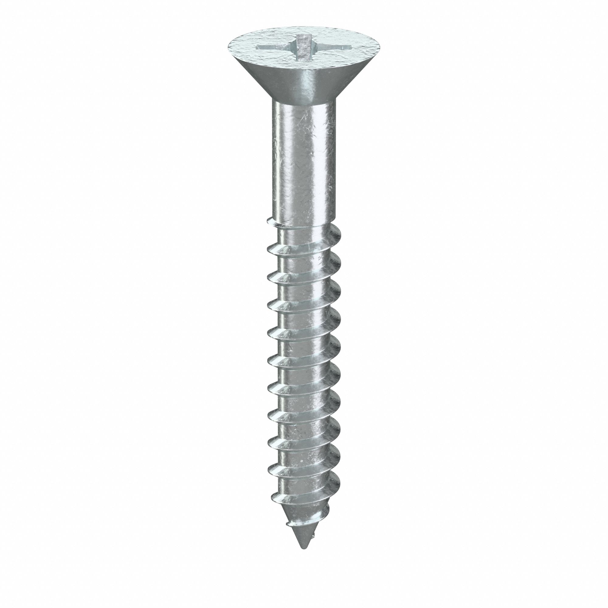 Wood Screw: #6 Size, 1 in Lg, Steel, Zinc-Plated, Flat, Phillips, 100 PK