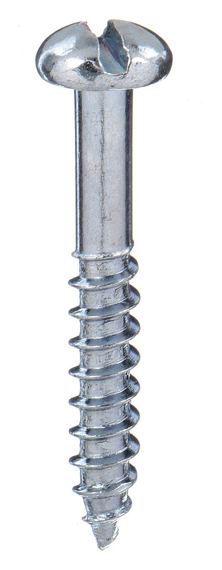 Wood Screw: #7 Size, 1/2 in Lg, Steel, Zinc-Plated, Round, Slotted, 100 PK