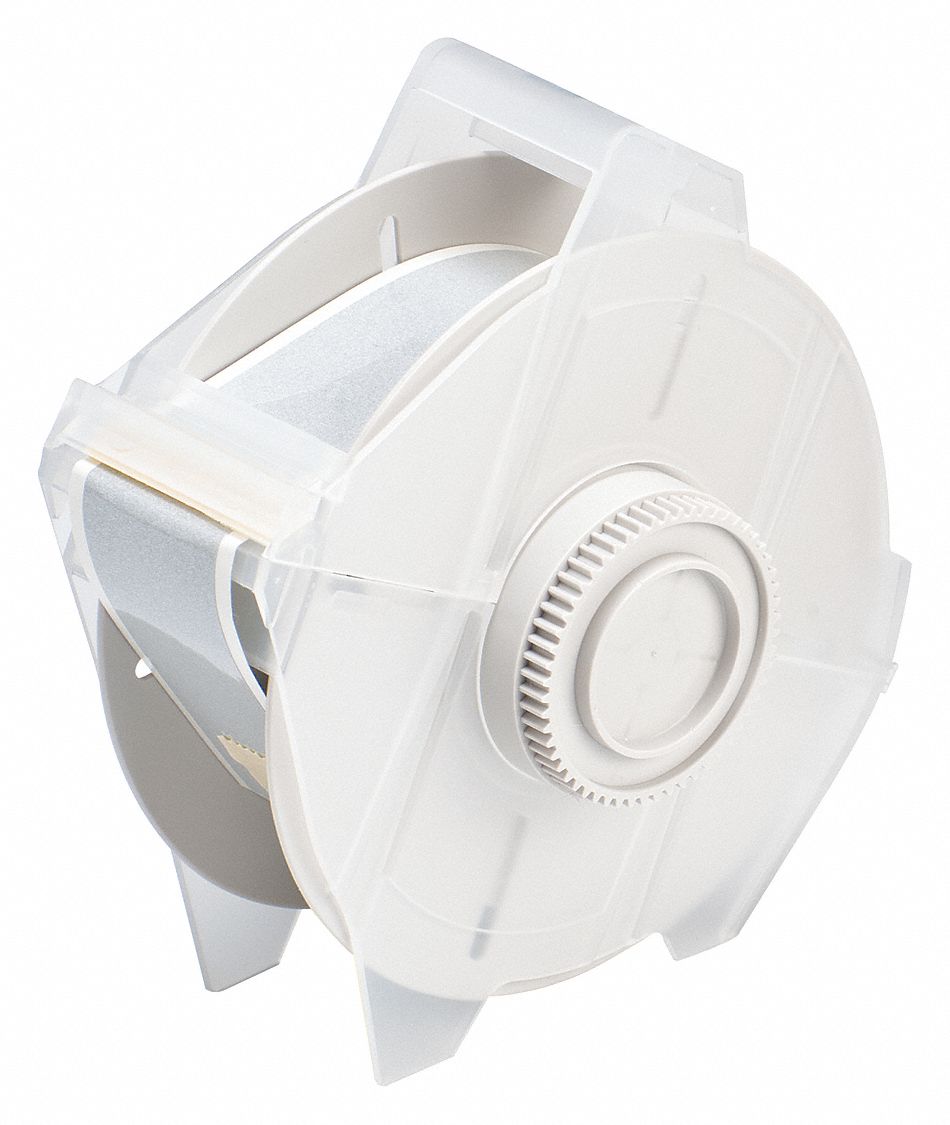 Continuous Label Stock: 1 1/8 in x 50 ft, Plastic, Silver (Gloss), Outdoor