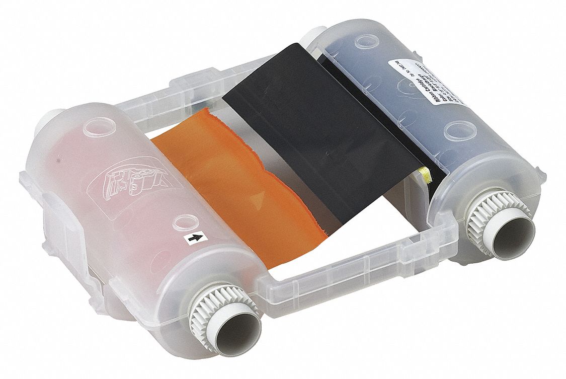 Two-Color Printer Ribbon: 4 3/32 in x 200 ft, Black/Orange, Resin, R10000, 100 Panel Sets