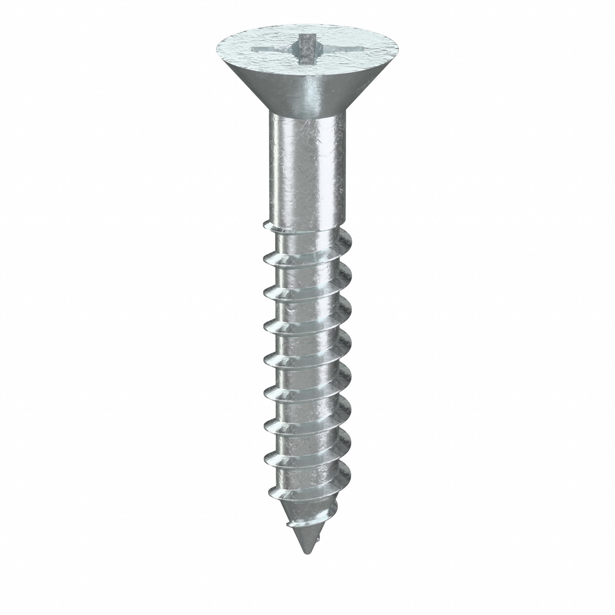 Wood Screw: #8 Size, 1 in Lg, Steel, Zinc-Plated, Flat, Phillips, 100 PK