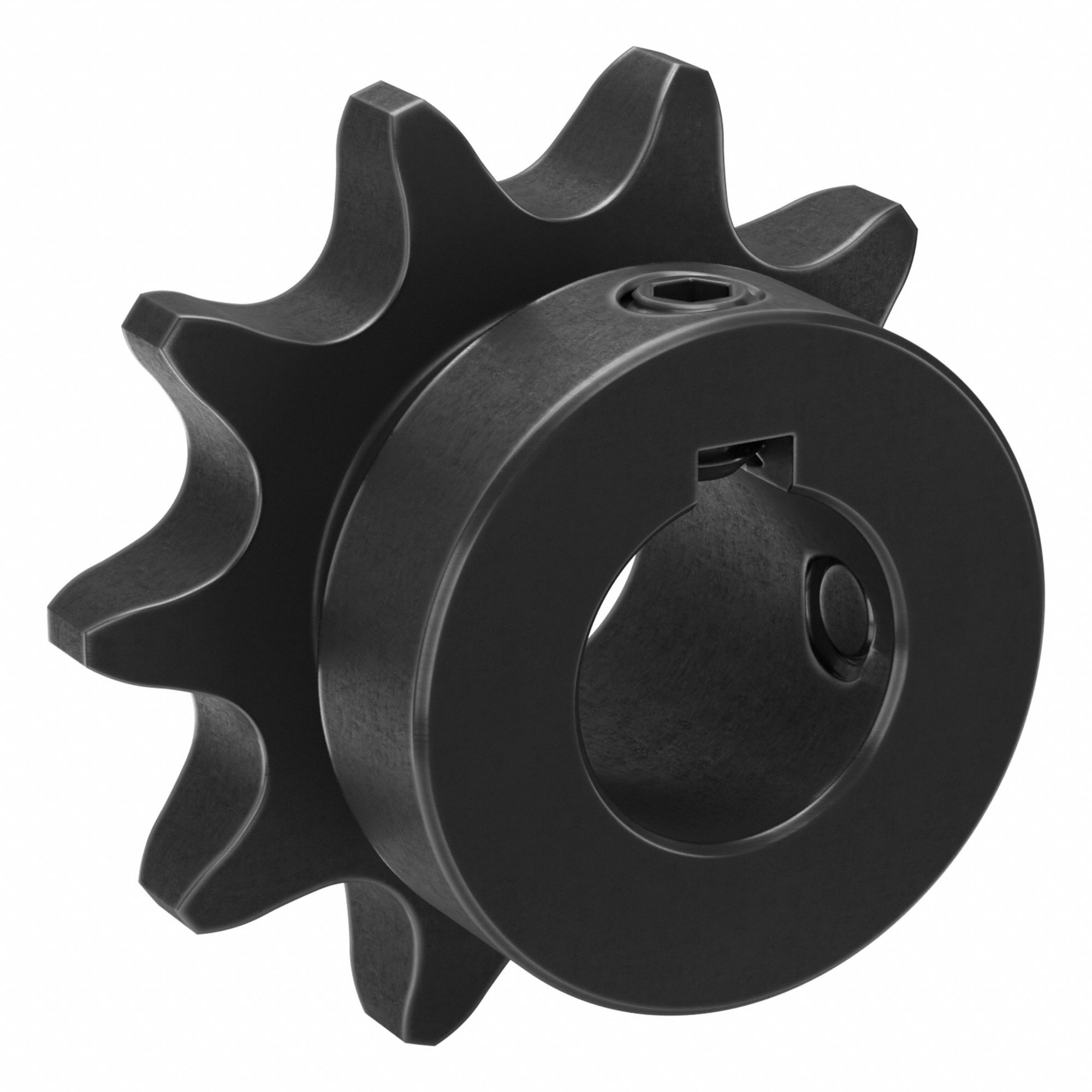 Single Strand Sprocket: 40, For 1/2 in Chain Pitch, 5/8 in Bore Dia, 10 Teeth, Steel