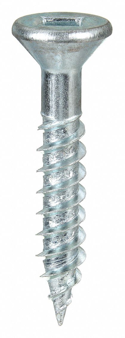 Wood Screw: #10 Size, 1 1/2 in Lg, Steel, Zinc-Plated, Flat, Square, 100 PK