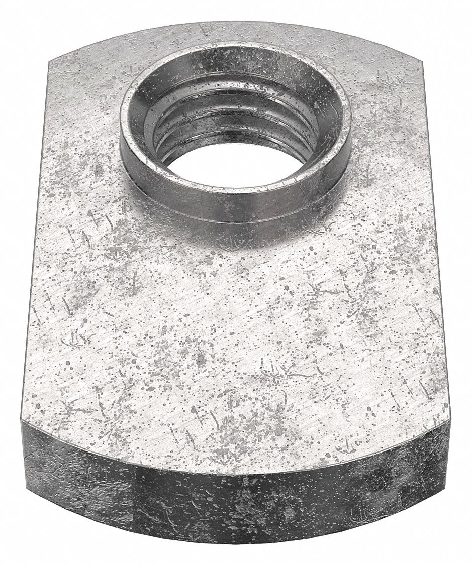 Weld Nut: #14-28 Thread, Stainless Steel, Plain, Tab Base, 1/8 in Base Ht, 1/2 in Base Wd, 10 PK
