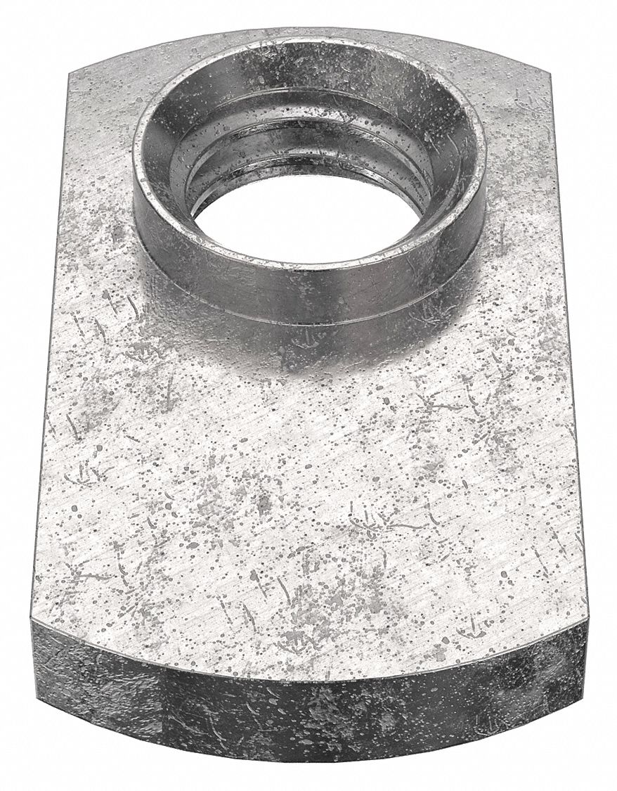 Weld Nut: 3/8"-16 Thread, Stainless Steel, Plain, Tab Base, 9/64 in Base Ht, 5/8 in Base Wd, 10 PK