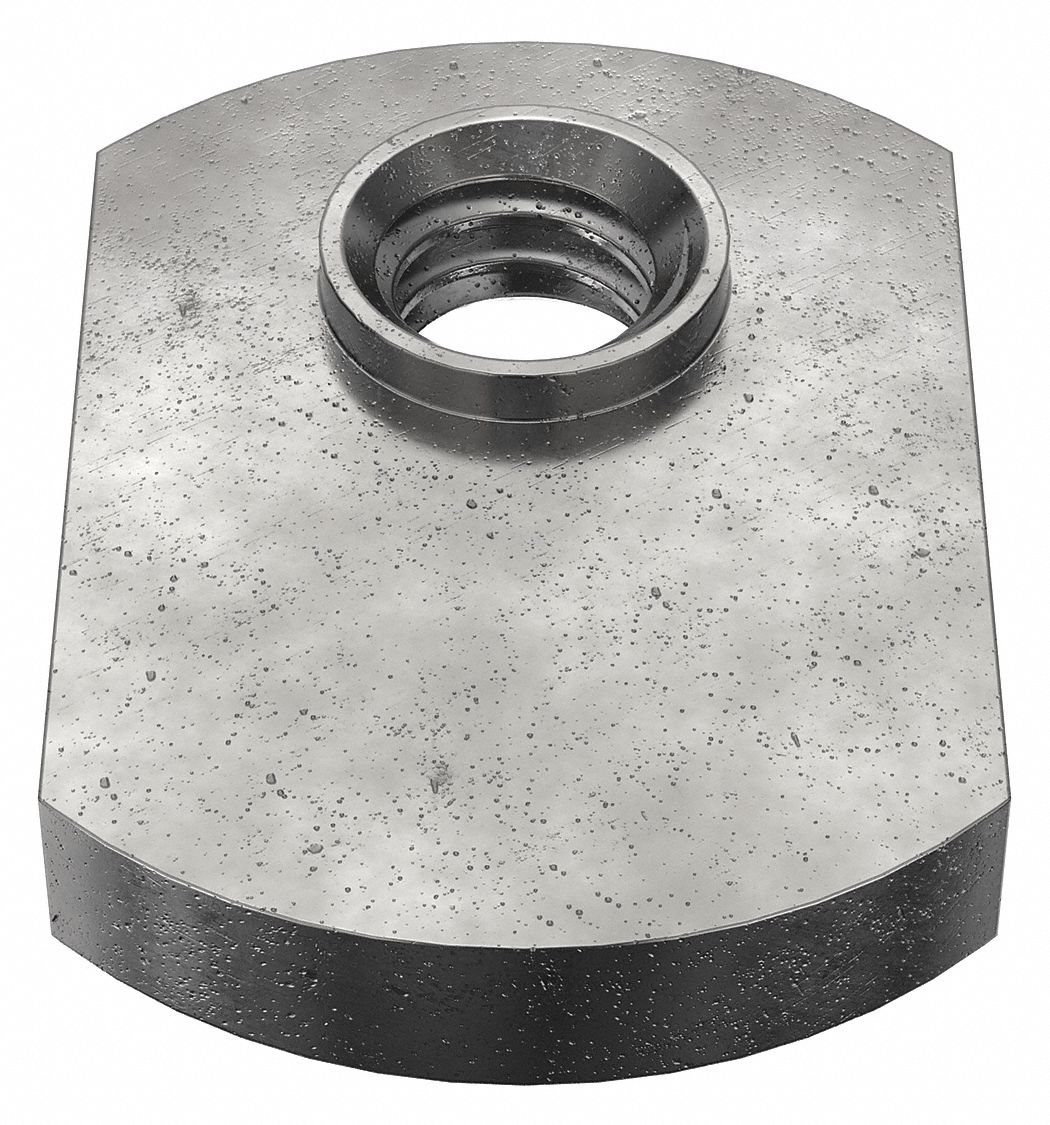 WELD NUT, #8-32 THREAD, HEX, 3/32 IN BASE H, 7/16 IN BASE W, ⅝ IN BASE L, STEEL, OFFSET, 50 PK