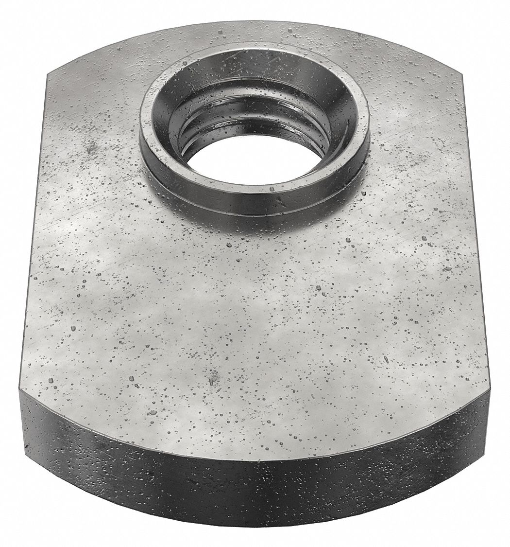 WELD NUT, #10-32 THREAD, HEX, 3/32 IN BASE H, 7/16 IN BASE W, ⅝ IN BASE L, STEEL, OFFSET, 50 PK