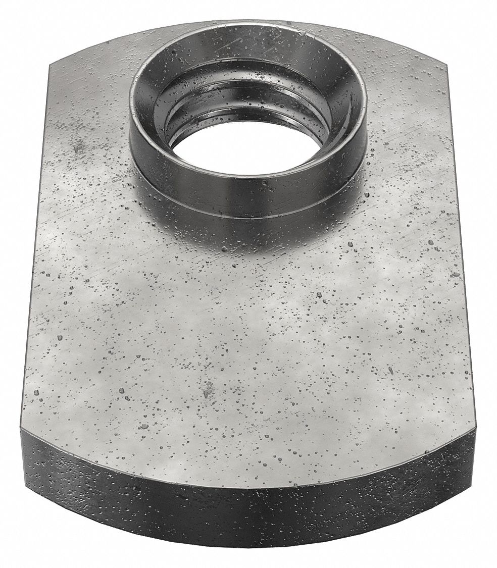 Weld Nut: 5/16"-18 Thread, Steel, Black Oxide, Hex Base, 1/8 in Base Ht, 5/8 in Base Wd, 50 PK