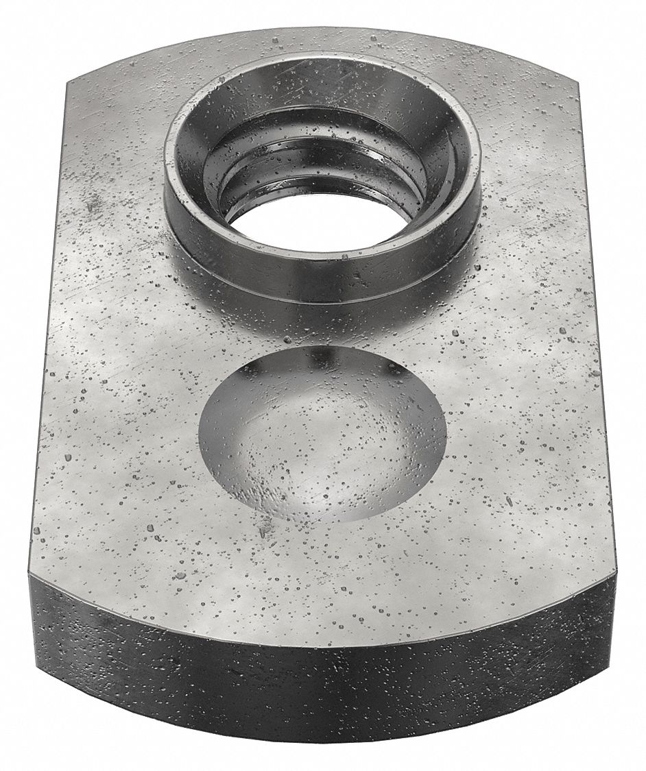 Weld Nut: 1/4"-20 Thread, Steel, Black Oxide, Tab Base, 3/64 in Base Ht, 1/2 in Base Wd, 50 PK