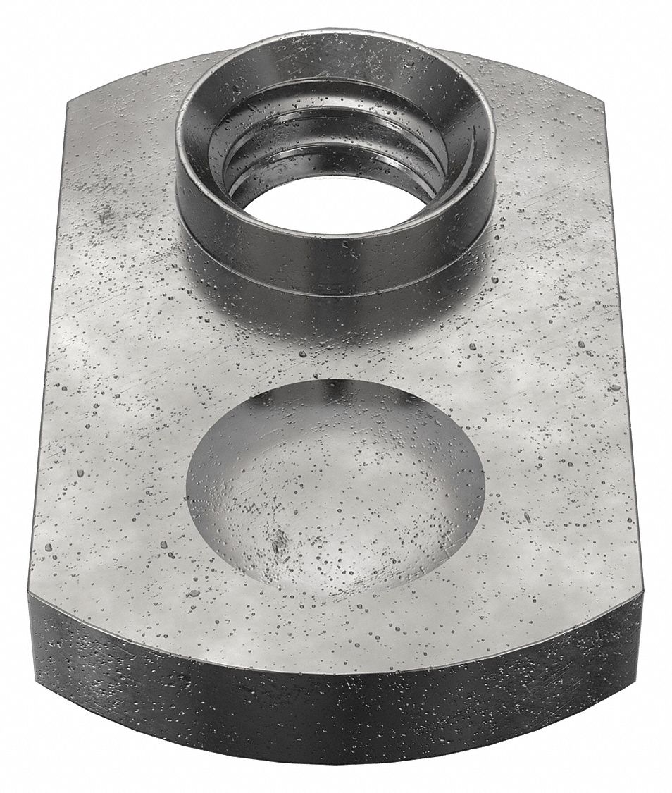 WELD NUT, 5/16"-18 THREAD, TAB, 5/64 IN BASE H, ⅝ IN BASE W, 63/64 IN BASE L, STEEL, 50 PK