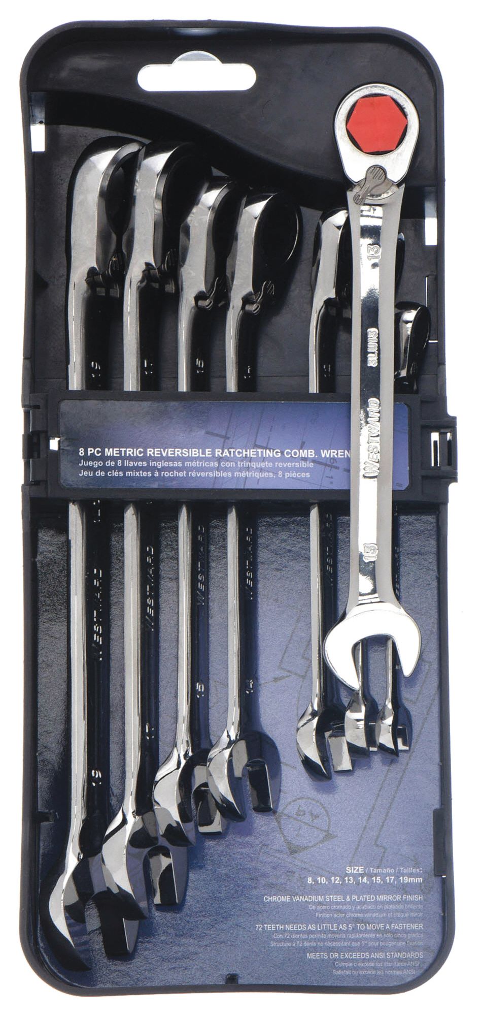 WESTWARD, Alloy Steel, Chrome, Combination Wrench Set 1LCE41LCE4