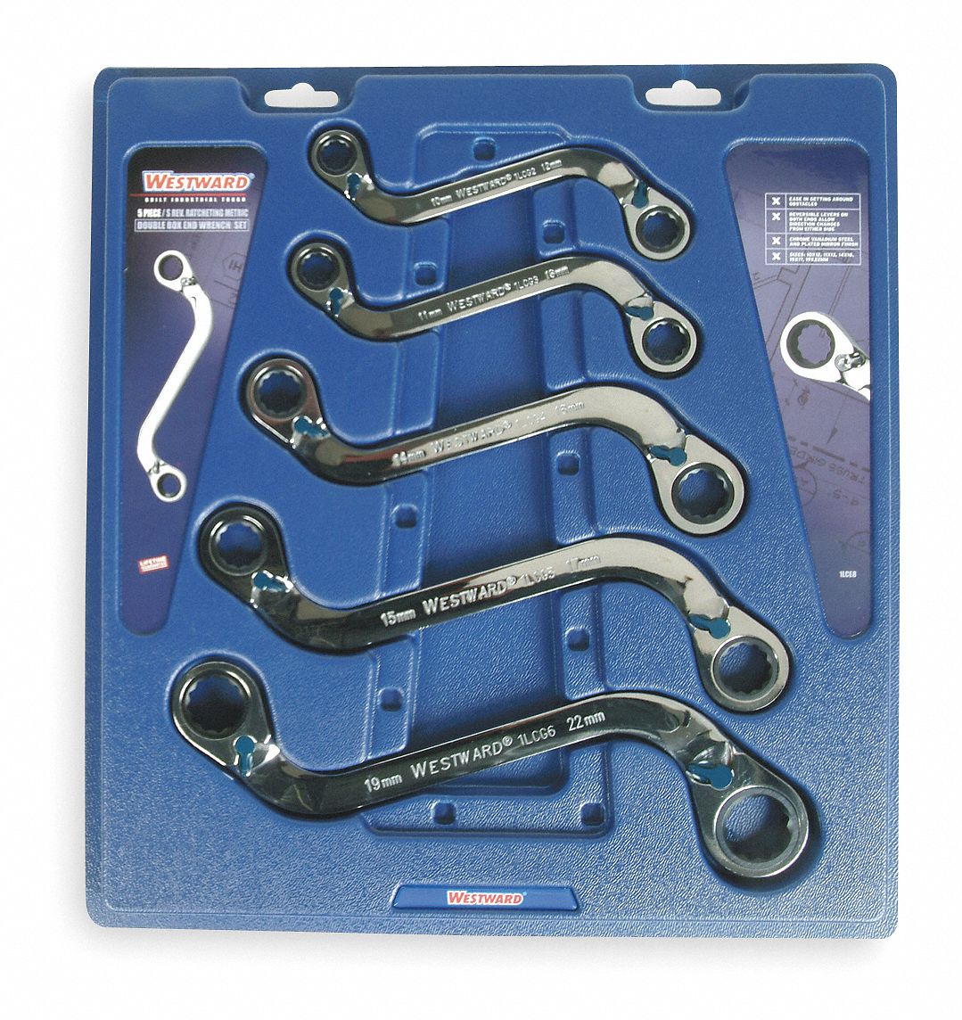 WESTWARD, Alloy Steel, Chrome, Box End Wrench Set 1LCE81LCE8 Grainger