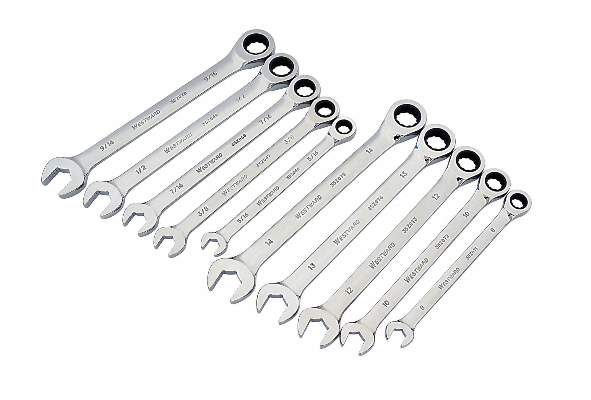 Westward 1LCF4 Ratcheting Wrench Set,Pieces 10