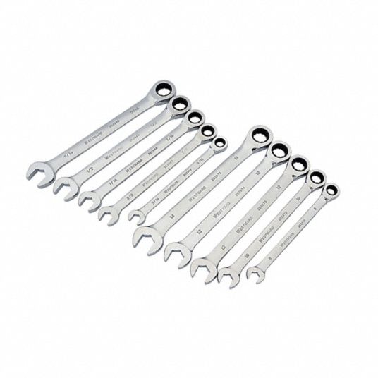 WESTWARD Combination Wrench Set: Alloy Steel, Full Polish, 10 Tools ...