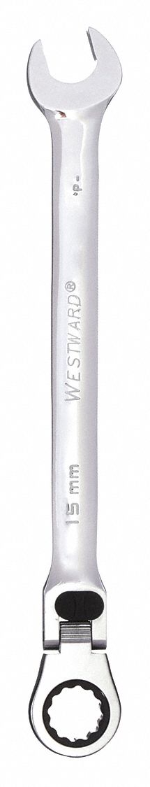 COMBINATION WRENCH, ALLOY STEEL, CHROME, 15 MM HEAD SIZE, 9 IN OVERALL L, FLEX
