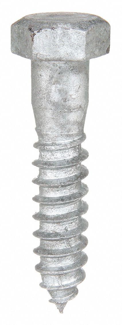 Hex Head Lag Screw: 1/4" Size, 1 in Lg, Steel, 100 PK