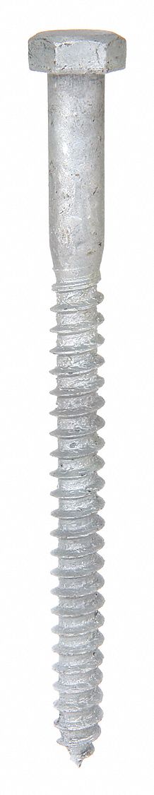 HEX HEAD LAG SCREW, 3/8 IN SIZE, 6 IN L, STEEL, HOT DIPPED GALVANIZED, 3½ IN MIN THREAD L, 50 PK