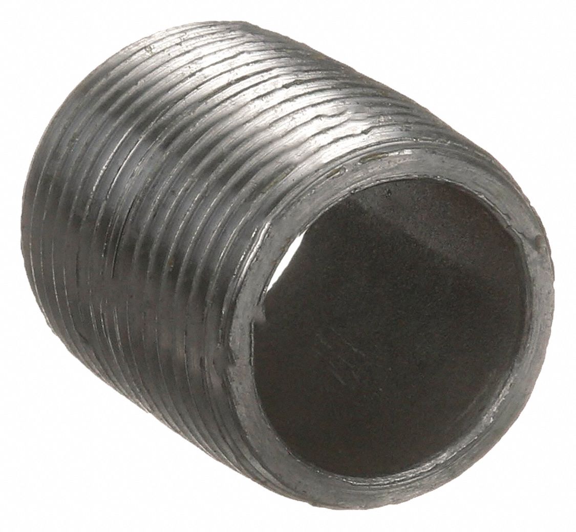 NIPPLE: BLACK STEEL, ½ IN NOMINAL PIPE SIZE, 1⅛ IN L, FULLY THREADED, SCHEDULE 80, SEAMLESS