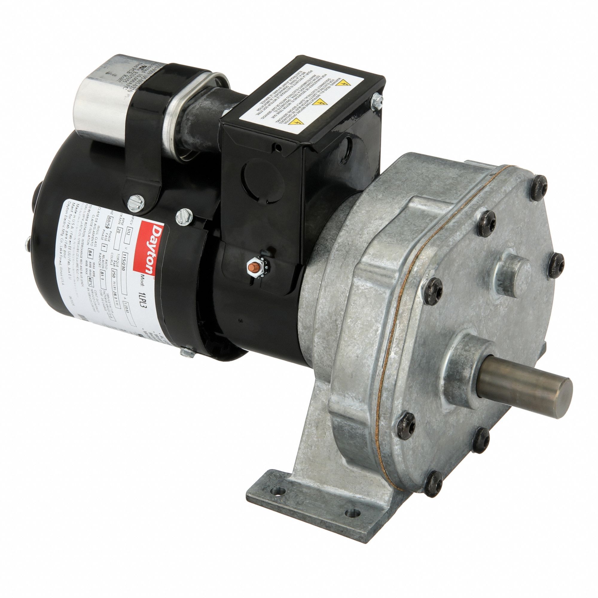 AC Gearmotor: Parallel, Single Output Shaft, PSC, TEFC, 20 RPM, 250 in-lb Max Torque, CW/CCW