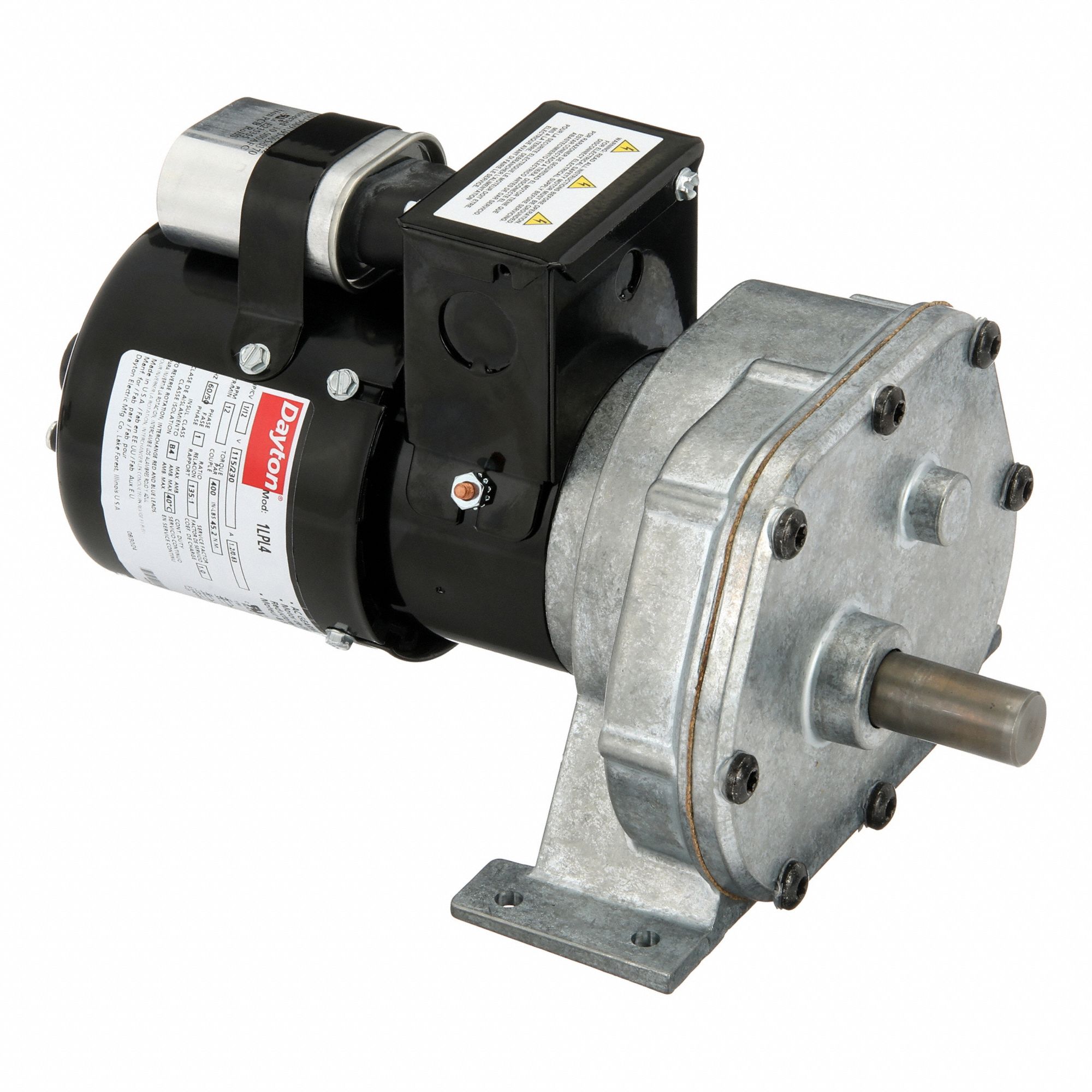 AC Gearmotor: Parallel, Single Output Shaft, PSC, TEFC, 12 RPM, 400 in-lb Max Torque, CW/CCW