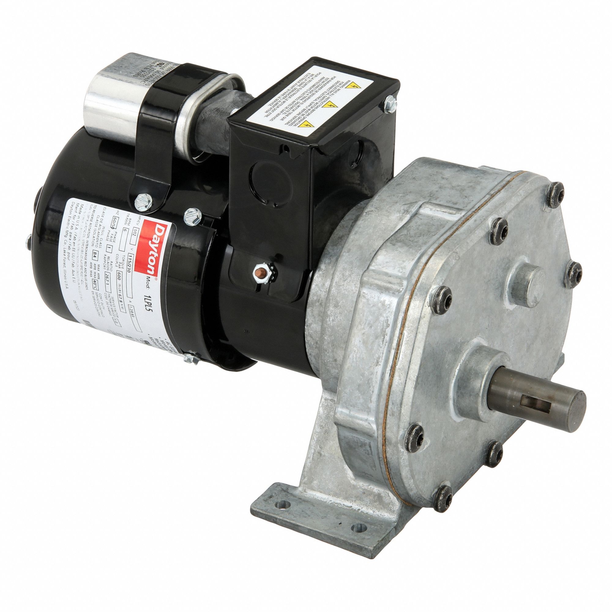 AC Gearmotor: Parallel, Single Output Shaft, PSC, TEFC, 6 RPM, 600 in-lb Max Torque, CW/CCW