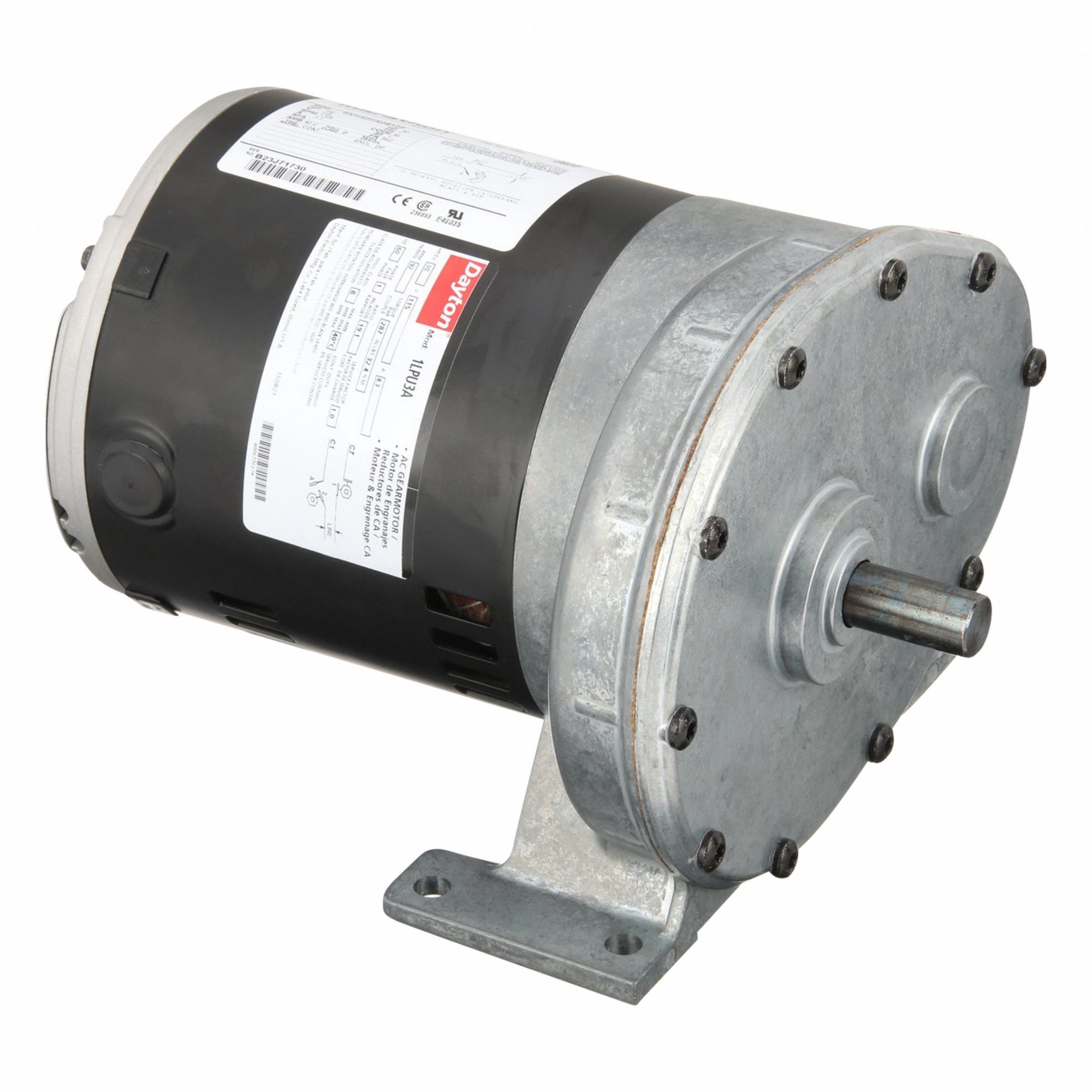 AC Gearmotor: Parallel, Single Output Shaft, Split-Phase, ODP, 92 RPM, 287 in-lb Max Torque