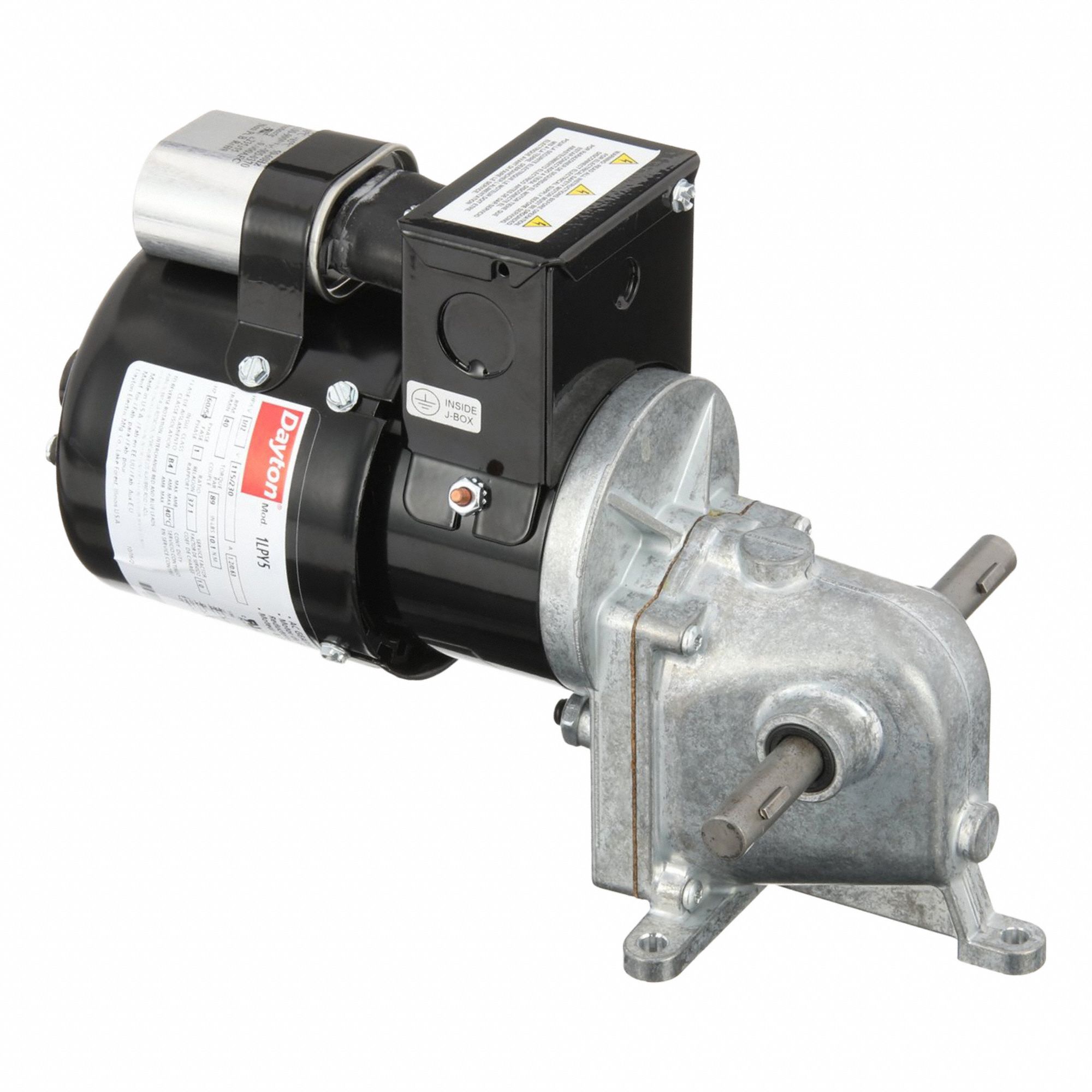 AC Gearmotor: Right Angle, Dual Output Shafts, PSC, TENV, 40 RPM, 89 in-lb Max Torque, CW/CCW