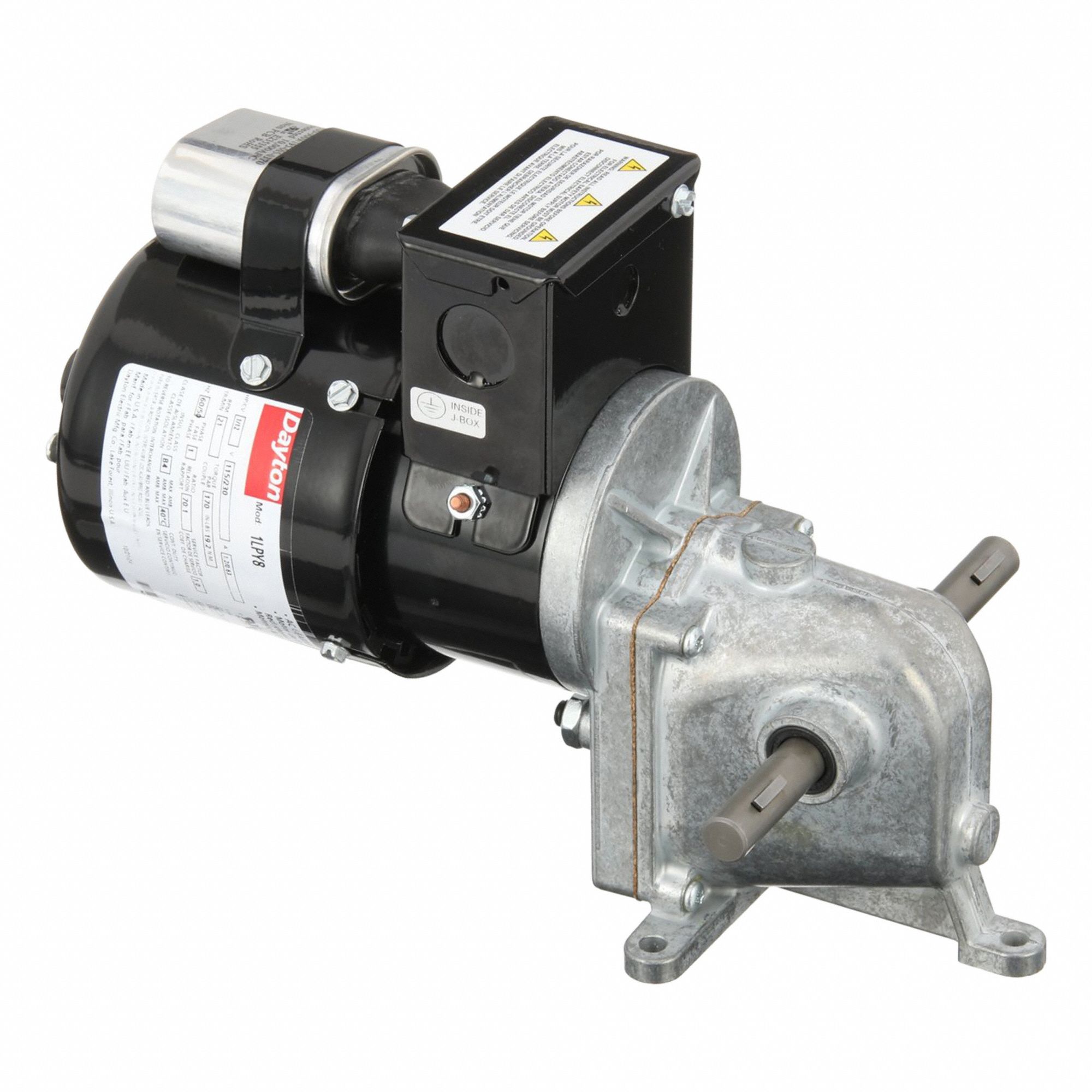 AC Gearmotor: Right Angle, Dual Output Shafts, PSC, TENV, 21 RPM, 170 in-lb Max Torque, 70:1