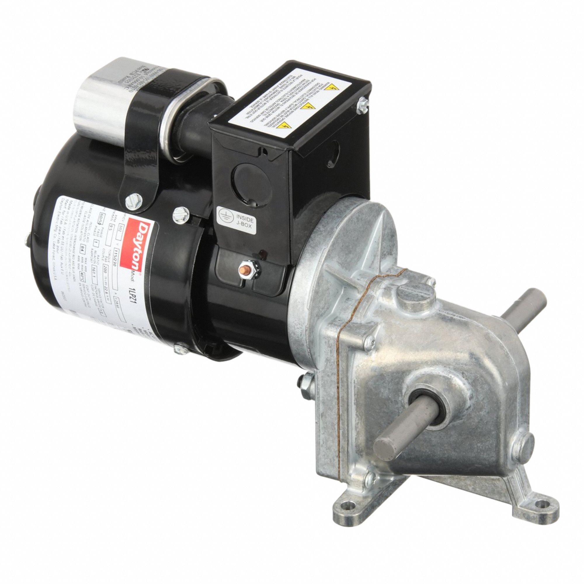 AC Gearmotor: Right Angle, Dual Output Shafts, PSC, TENV, 9.5 RPM, 200 in-lb Max Torque