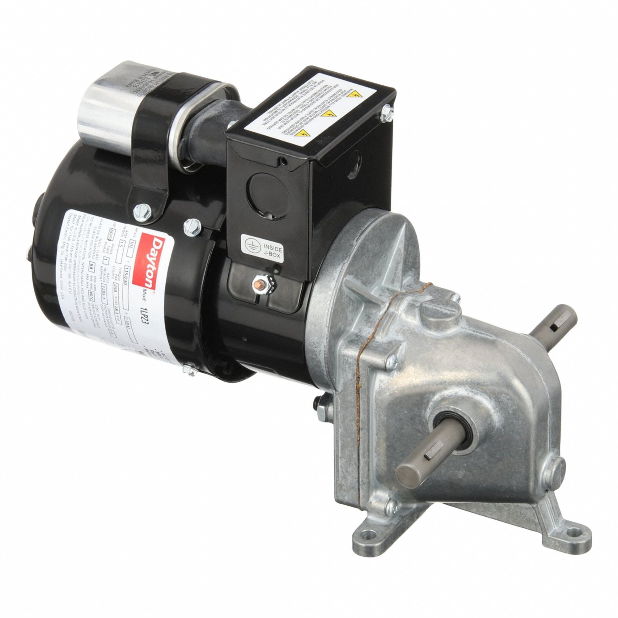 AC Gearmotor: Right Angle, Dual Output Shafts, PSC, TENV, 1.5 RPM, 250 in-lb Max Torque