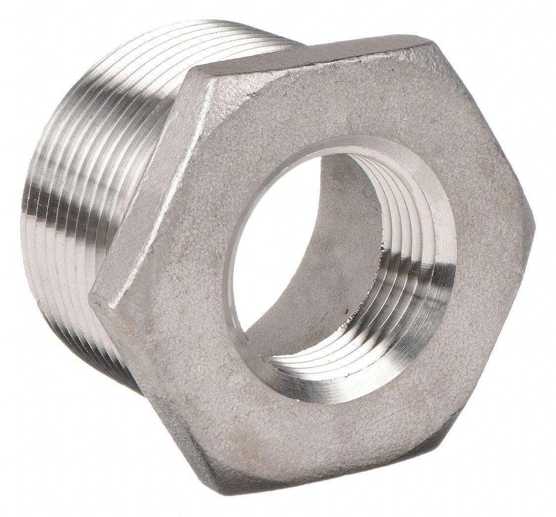 HEX BUSHING: 304 STAINLESS STEEL, 2½ IN X 1½ IN FITTING, MALE NPT X FEMALE NPT