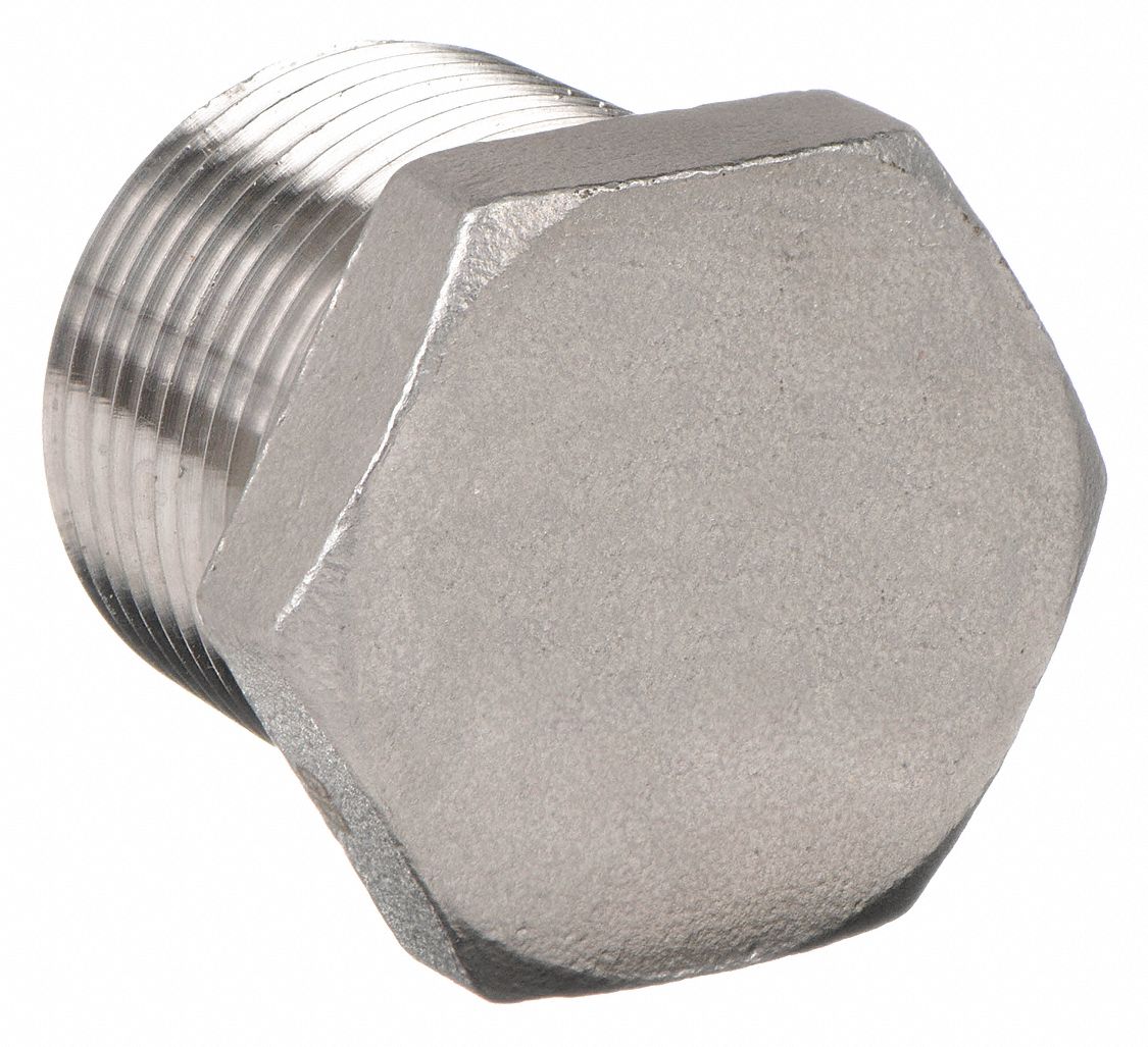 HEX HEAD PLUG: 304 STAINLESS STEEL, ½ IN FITTING, MALE NPT, CLASS 150, 27 MM OVERALL LG