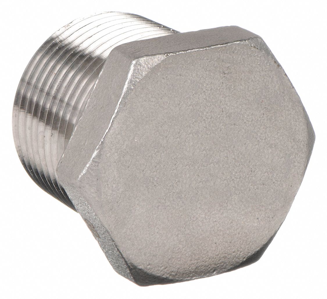 HEX HEAD PLUG: 304 STAINLESS STEEL, ¼ IN FITTING, MALE NPT, CLASS 150, 23 MM OVERALL LG