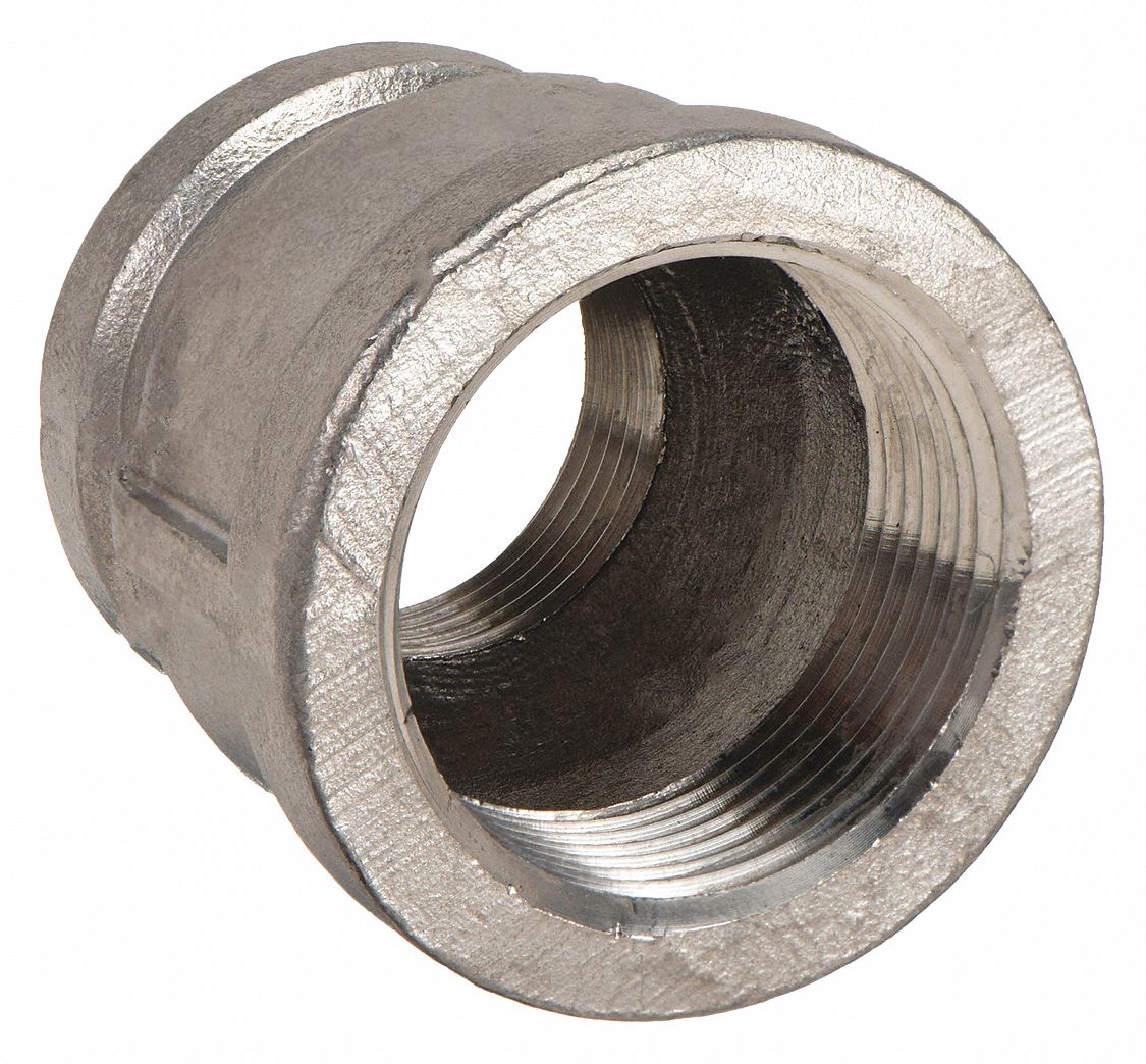 REDUCING COUPLING: 304 STAINLESS STEEL, ½ IN X ¼ IN FITTING, FEMALE NPT X FEMALE NPT