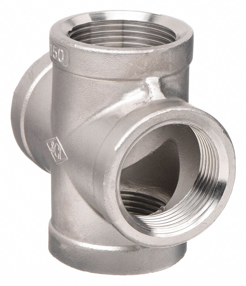 Cross: 304 Stainless Steel, 1 1/4 in x 1 1/4 in x 1 1/4 in x 1 1/4 in Fitting Pipe Size, Class 150