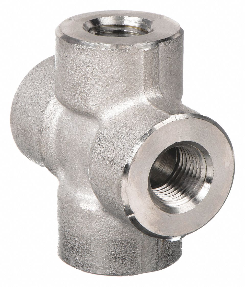 Cross: 304 Stainless Steel, 1/4 in x 1/4 in x 1/4 in x 1/4 in Fitting Pipe Size, Class 3000