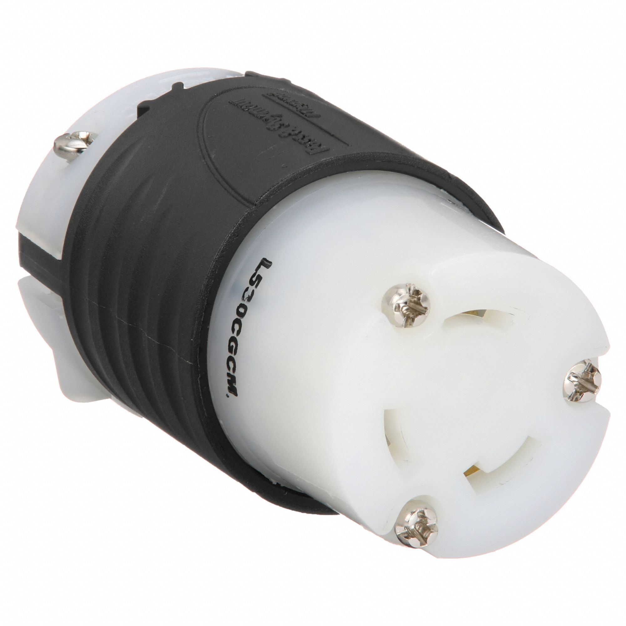 Locking Connector: L5-30R, 15 A, 125V AC, 2 Poles, Black/White