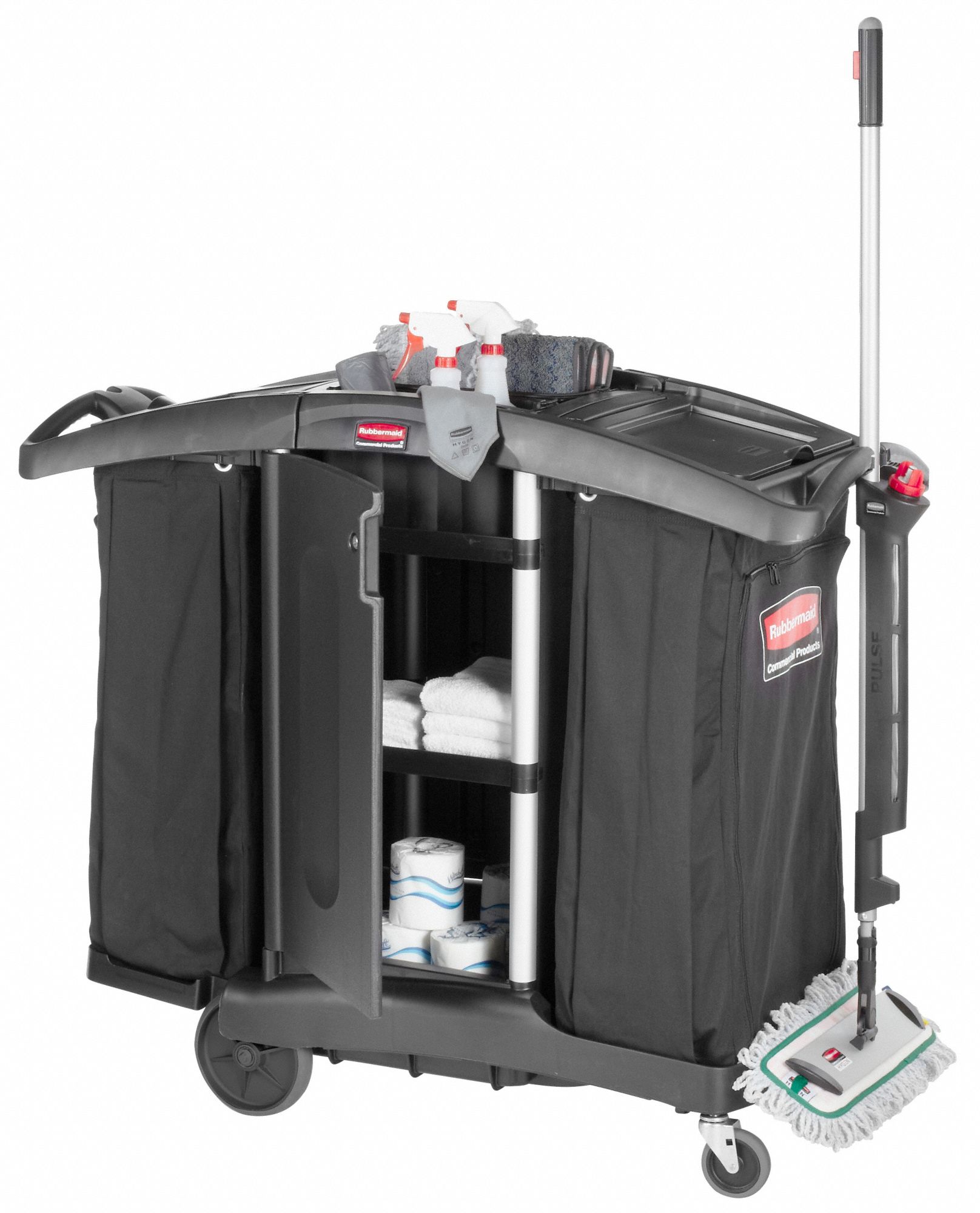 RUBBERMAID COMMERCIAL PRODUCTS Black, Housekeeping Cart, Overall Length ...