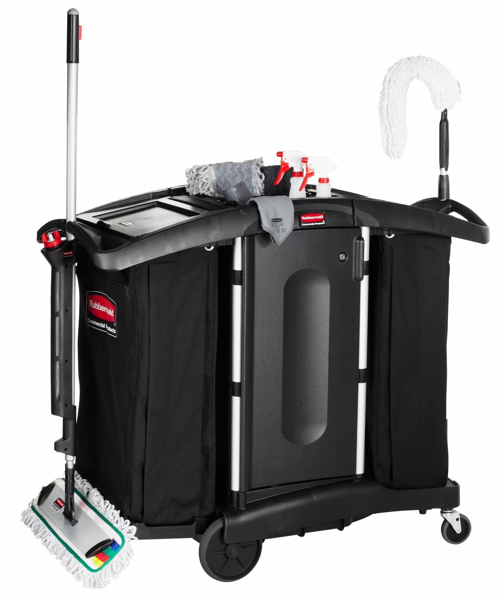 RUBBERMAID COMMERCIAL PRODUCTS Black, Housekeeping Cart, Overall Length ...